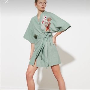 Embroidered Cotton Kimono Dress